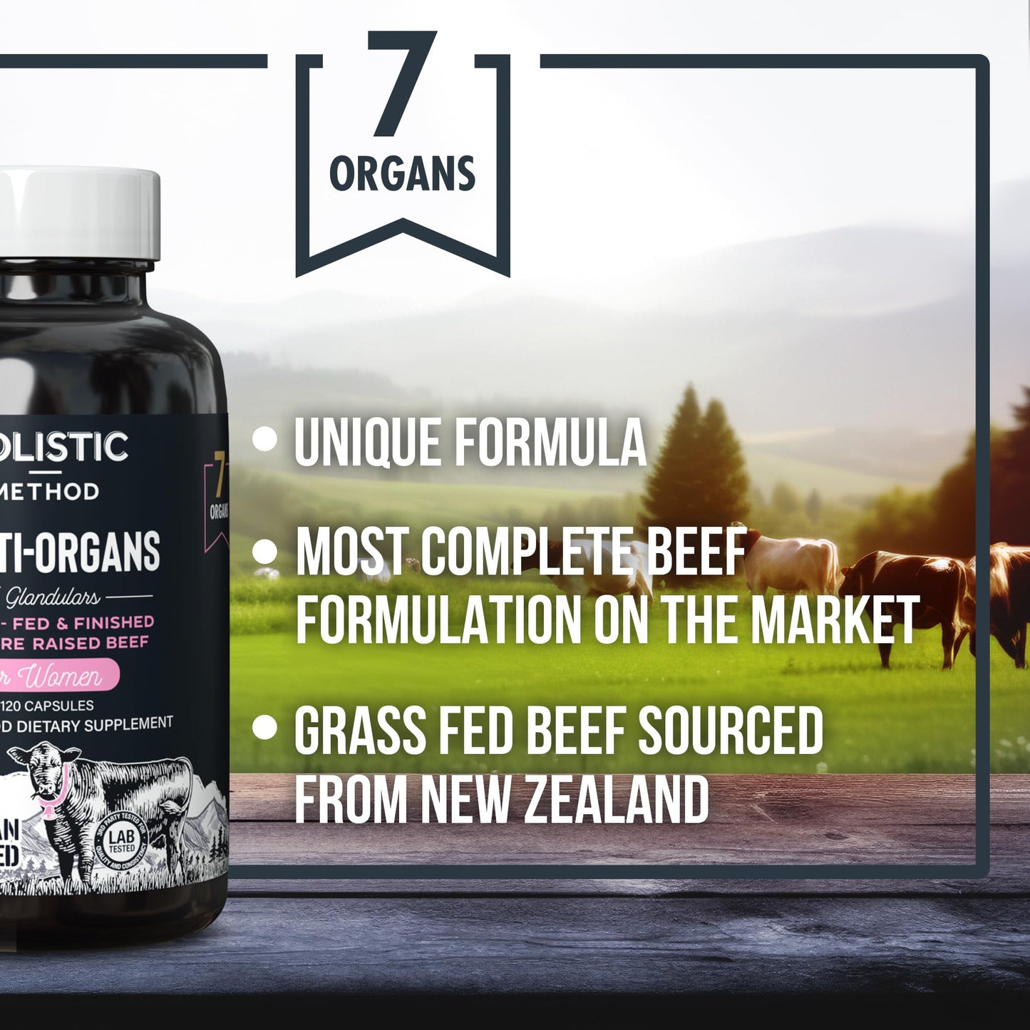 Beef Organ Supplement Grass Fed Complex for Women - 7 Carnivore Meat Proprietary Blend of Beef Liver, Marrow, Brain, Thymus, Spleen, Kidney, Colostrum, Heart, Pancreas, Gallbladder -120 Caps Holistic MethodBuy Supplements Australia