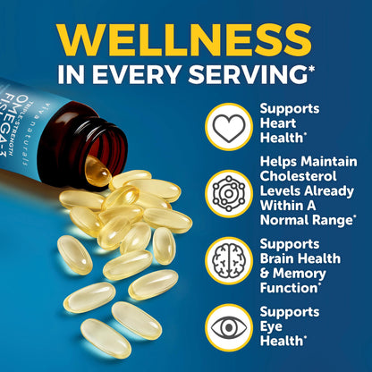 Triple Strength Fish Oil Omega 3 Supplements for Women and Men – 2500 mg High-Potency, Easy-to-Absorb Re-esterified Triglyceride Form, Pescatarian-Friendly DPA Omega 3