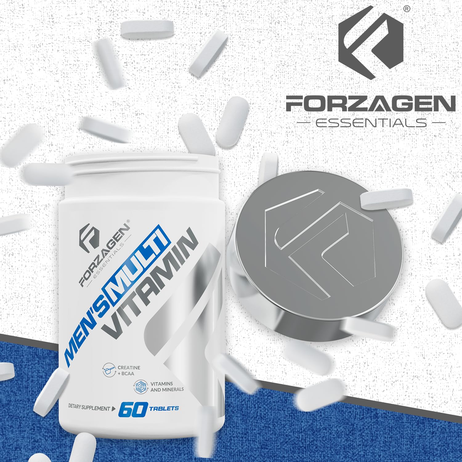 Forzagen Essentials Men's Multivitamin with Creatine and BCAA, Complete Vitamin and Mineral Complex, 60 Tablets ForzagenBuy Supplements Australia