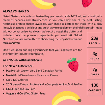 NAKED nutrition Naked Shake - Vegan Protein Powder, Strawberry Banana - Flavored Plant NAKEDBuy Supplements Australia