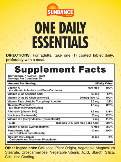 Sundance Daily Multivitamin for Adults | 60 Tablets | High Potency Formula | Non-GMO and Gluten Free Supplement Sundance