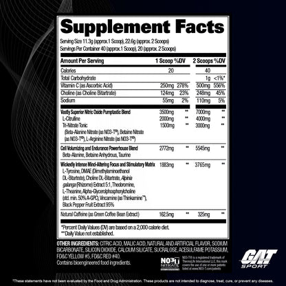GAT SPORT Nitraflex Black Pre-Workout Powder, Extreme Pre-Training Formula for Men GAT SPORTBuy Supplements Australia