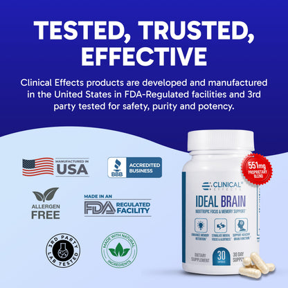 Clinical Effects Ideal Brain - Dietary Supplement for Nootropic Focus and Memory Support - 30 Capsules - B Vitamins, GABA, Alpha-GPC - Helps Support Mental Focus, and Optimal Brain Function Clinical EffectsBuy Supplements Australia