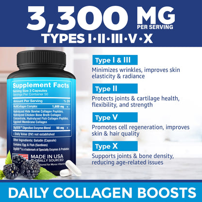 Multi Collagen Pills (Types I, II, III, V & X) - Marine Collagen & Bone Broth Capsules MOREX VITAMINSBuy Supplements Australia