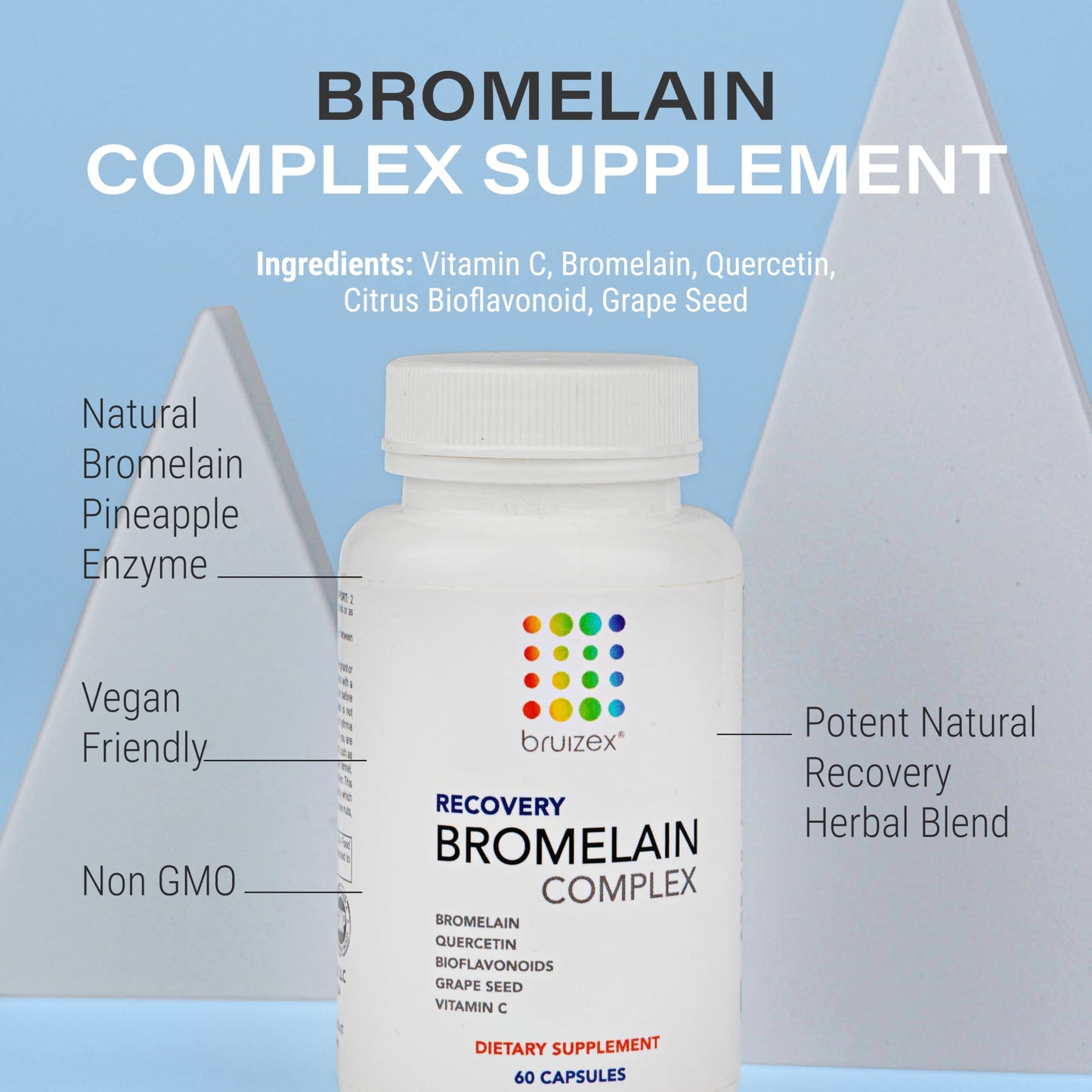 Bruizex Bromelain & Quercetin Recovery Complex - Post Surgery Recovery Bruising, Swelling Relief, Lymphatic Drainage - Post 360 lipo, BBL, Liposuction, Tummy Tuck - Non GMO - 60 Capsules BruizexBuy Supplements Australia