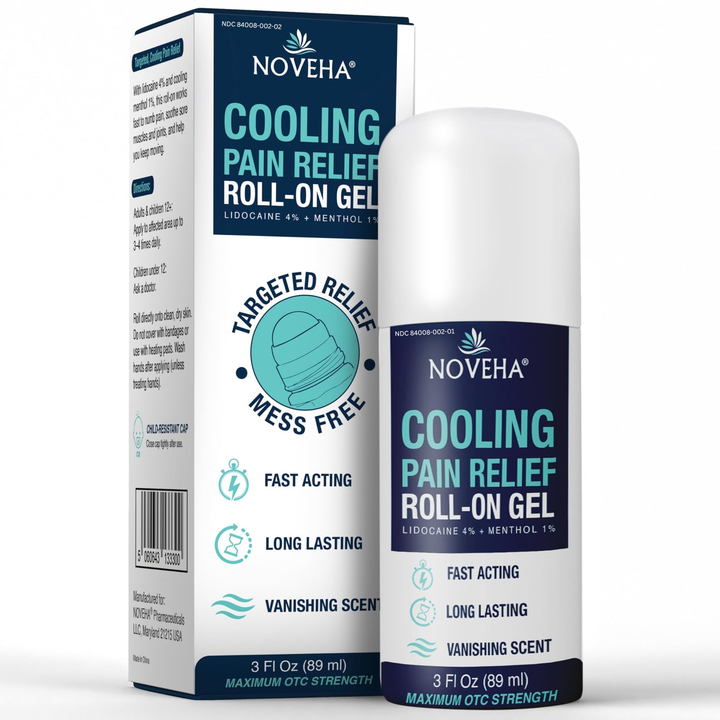 NOVEHA Lidocaine Roll-On Gel 4% | Maximum Strength Temporary Topical Pain Relief for Minor Muscle & Joint Aches | Cooling Formula with Menthol & Arnica | Non-Greasy, Quick-Drying | 2.5 fl oz NOVEHABuy Supplements Australia