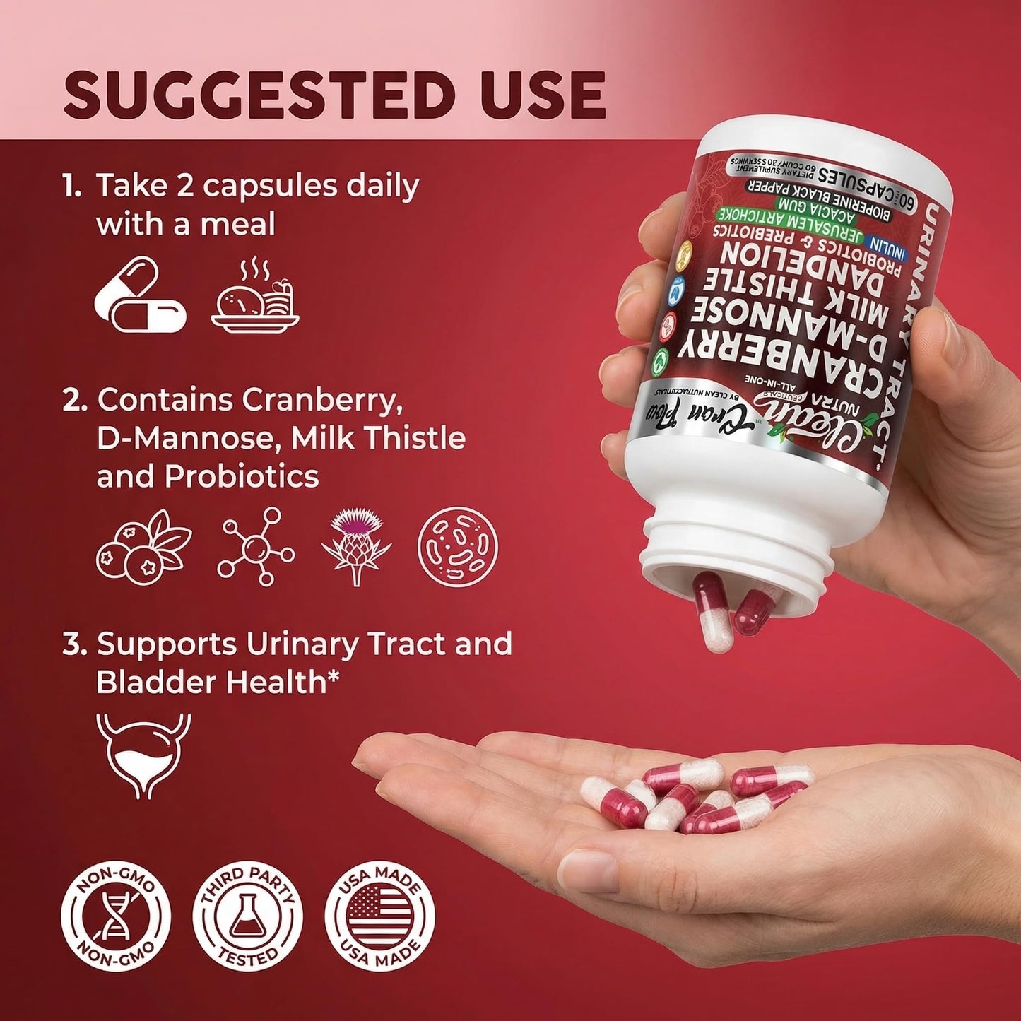 Cran Flow Cranberry Pills for Urinary Health D-Mannose Milk Thistle Dandelion Inulin Vitamin C Prebiotics and Probiotics Bladder Support By Clean Nutra Clean NutraceuticalsBuy Supplements Australia