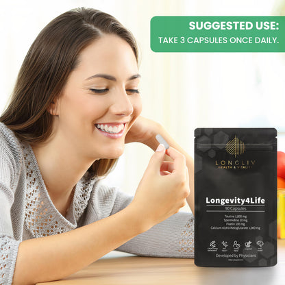 Longevity4Life - Ultimate Cellular Health Supplement - Fisetin, Taurine, Calcium Alpha-Ketoglutarate, and Spermidine Capsules for Longevity and Vitality - Made in USA - Physician Formulated LongLiv Health and VitalityBuy Supplements Australia
