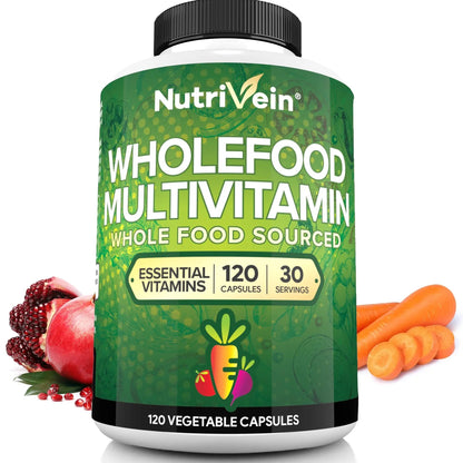 Nutrivein Whole Food Multivitamin for Men & Women – 120 Vegan Multivitamin Caps for Adults – Daily Energy, Immune & Heart Support NutriveinBuy Supplements Australia