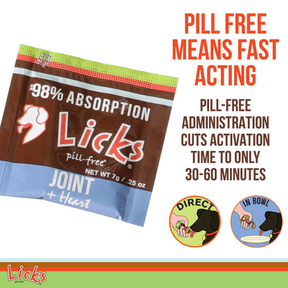 Licks Pill-Free Dog Joint and Heart - Glucosamine & Omega 3 Fish Oil Supplement for Dogs - Inflammation Supplements for Joint Support - Gel Packets - 30 Use Licks Pill FreeBuy Supplements Australia