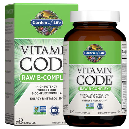 Garden of Life Vitamin B Complex, 120 Vegan Capsules, High Potency Vitamins for Energy & Metabolism with B6, Folate & B12