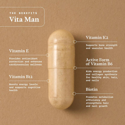 Ultra Life Sport - VITA Man Premium Men's Multivitamin - 30 Capsule Daily Vitamins for Men with Vitamin E, K2 MK-7, and B Vitamins for Maximum Absorption Ultra Life SportBuy Supplements Australia