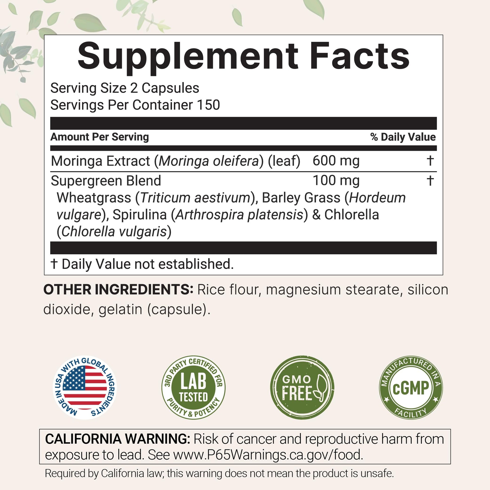 Micro Ingredients Moringa Oleifera | 300 Capsules with Supergreens Blend of Wheatgrass, Barley Grass, Spirulina, & Chlorella | Antioxidant Supplement, Energy, & Immune Support | Non-GMO Micro IngredientsBuy Supplements Australia