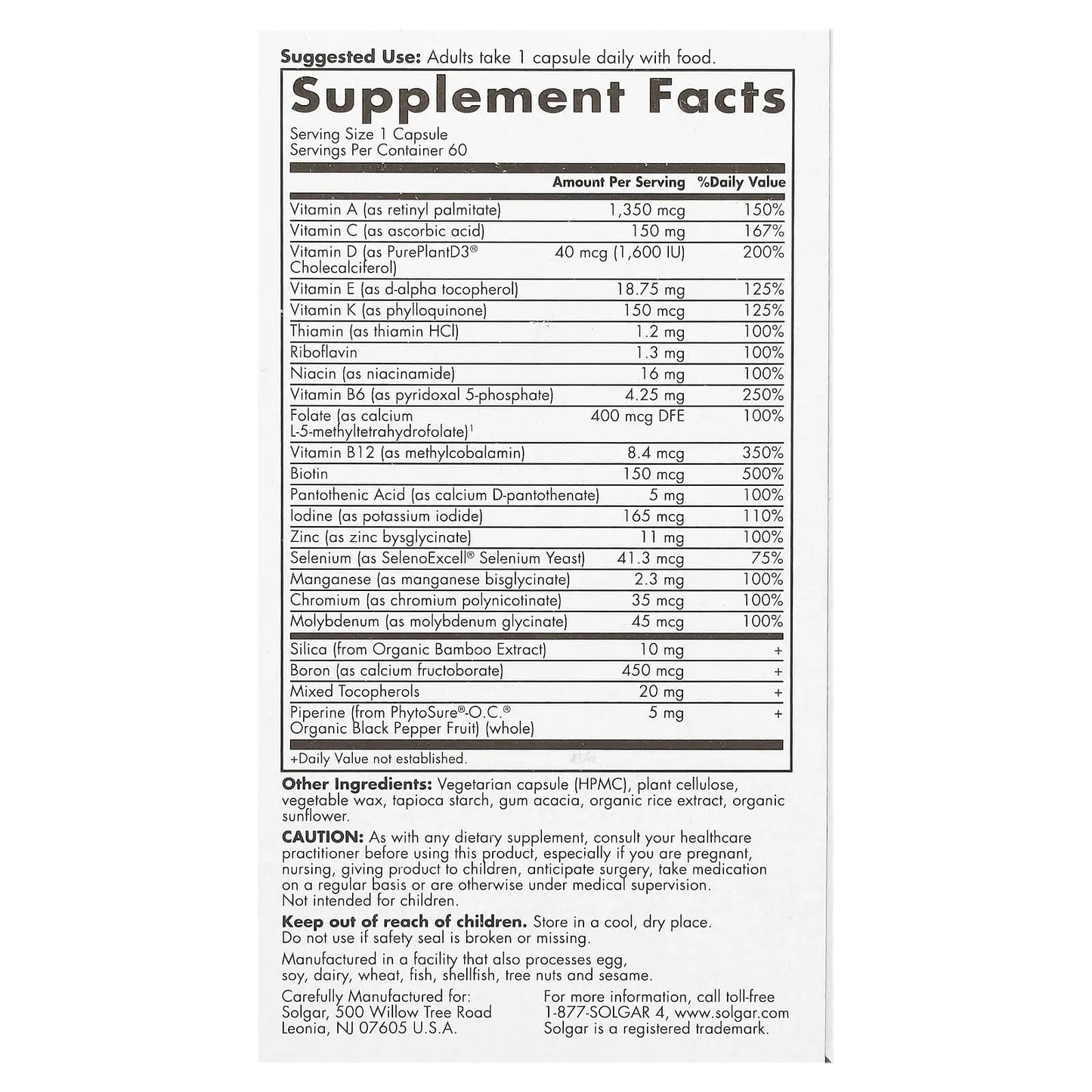 Solgar One Daily Women's Multi 50+ Whole Body Support for Women 50 and Older - Highly Absorbable Heart, Bone & Breast Health SolgarBuy Supplements Australia