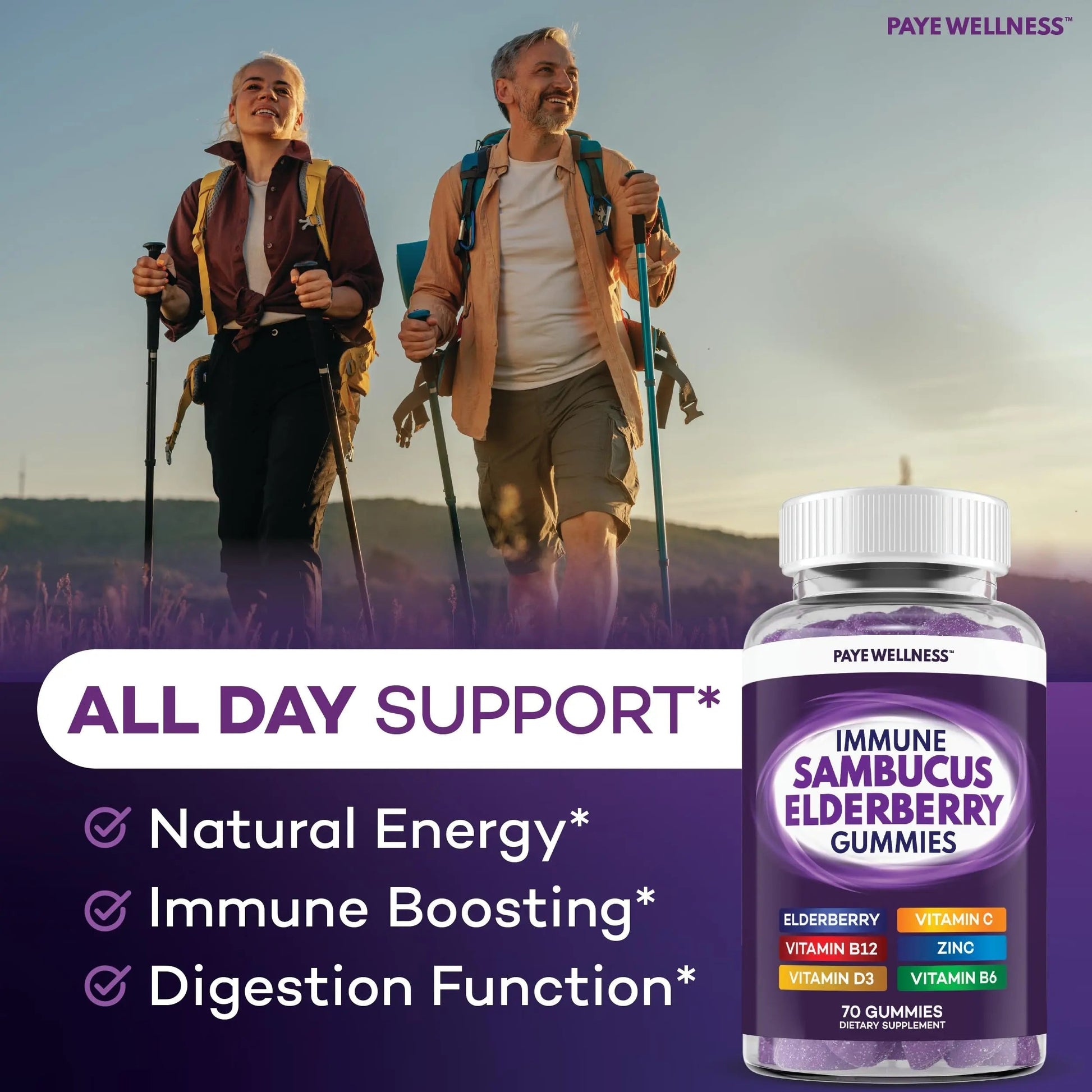 Elderberry Gummies Immune Support, Daily Support for Kids and Adults*, with Sambucus Elderberry, Zinc, Vitamin C, D3, B6, B12, Plus PAYÉBuy Supplements Australia