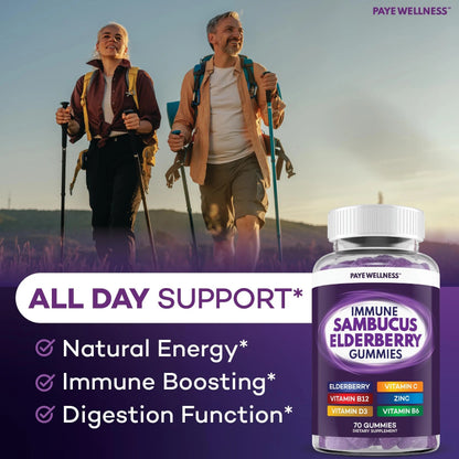 Elderberry Gummies Immune Support, Daily Support for Kids and Adults*, with Sambucus Elderberry, Zinc, Vitamin C, D3, B6, B12, Plus PAYÉBuy Supplements Australia