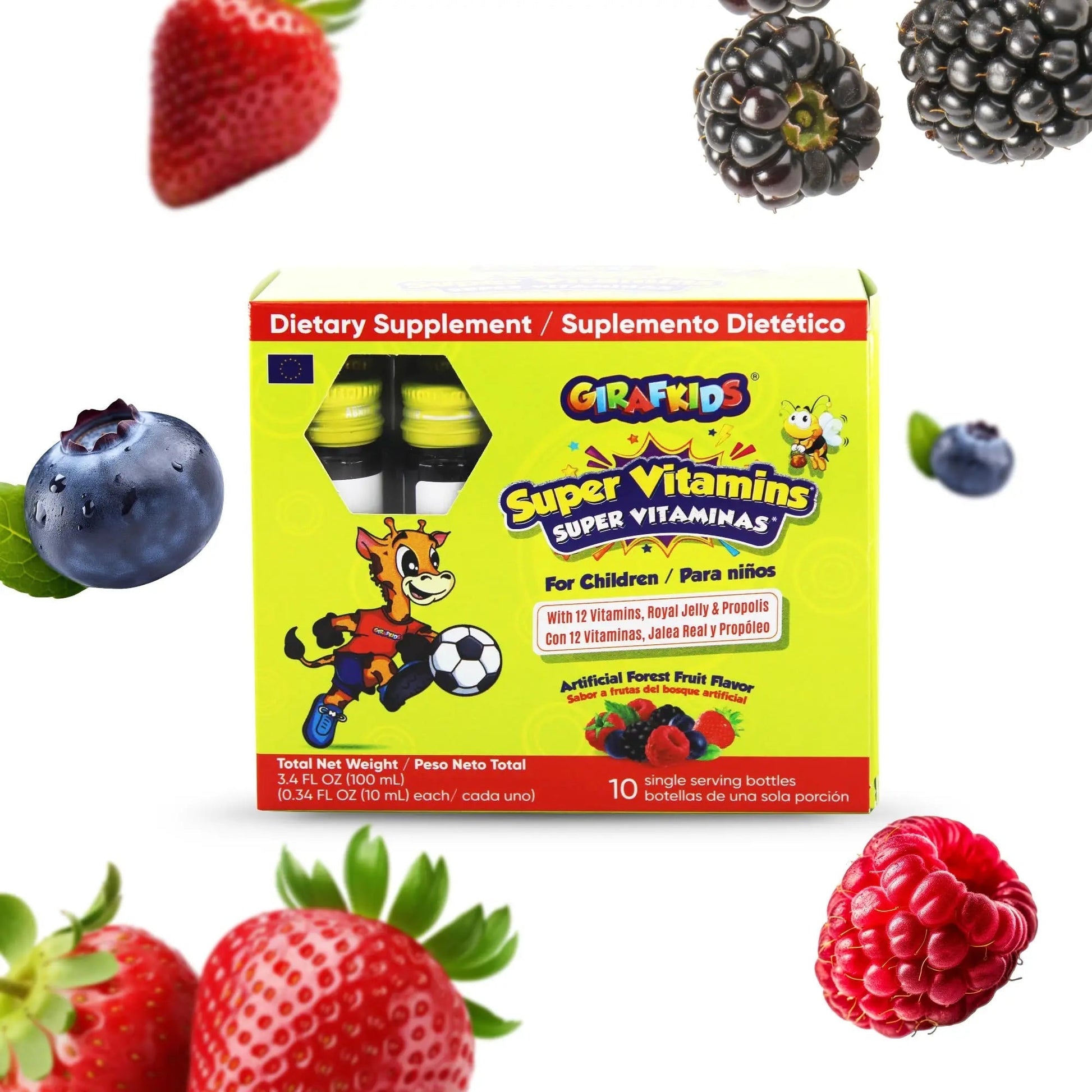 GirafKids Super Vitamins for Kids with Royal Jelly and Propolis, 10 multivitamin servings - Wellness Formula Vitamin C, B Complex, D3, E & Folic Acid PHARMADEL