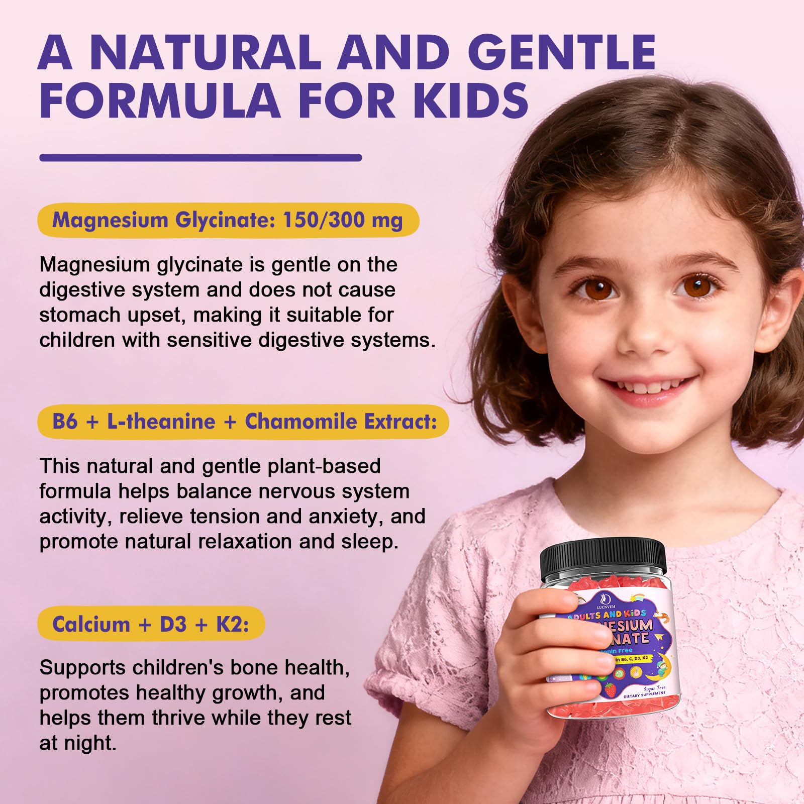 Magnesium Glycinate Gummies for Kids 4+ & Adults- Magnesium Glycinate 150/300 mg for Natural Sleep, Relaxation & Calm Support, Melatonin Free, Sugar Free Strawberry Flavor, 60 Ct LUCNVEMBuy Supplements Australia