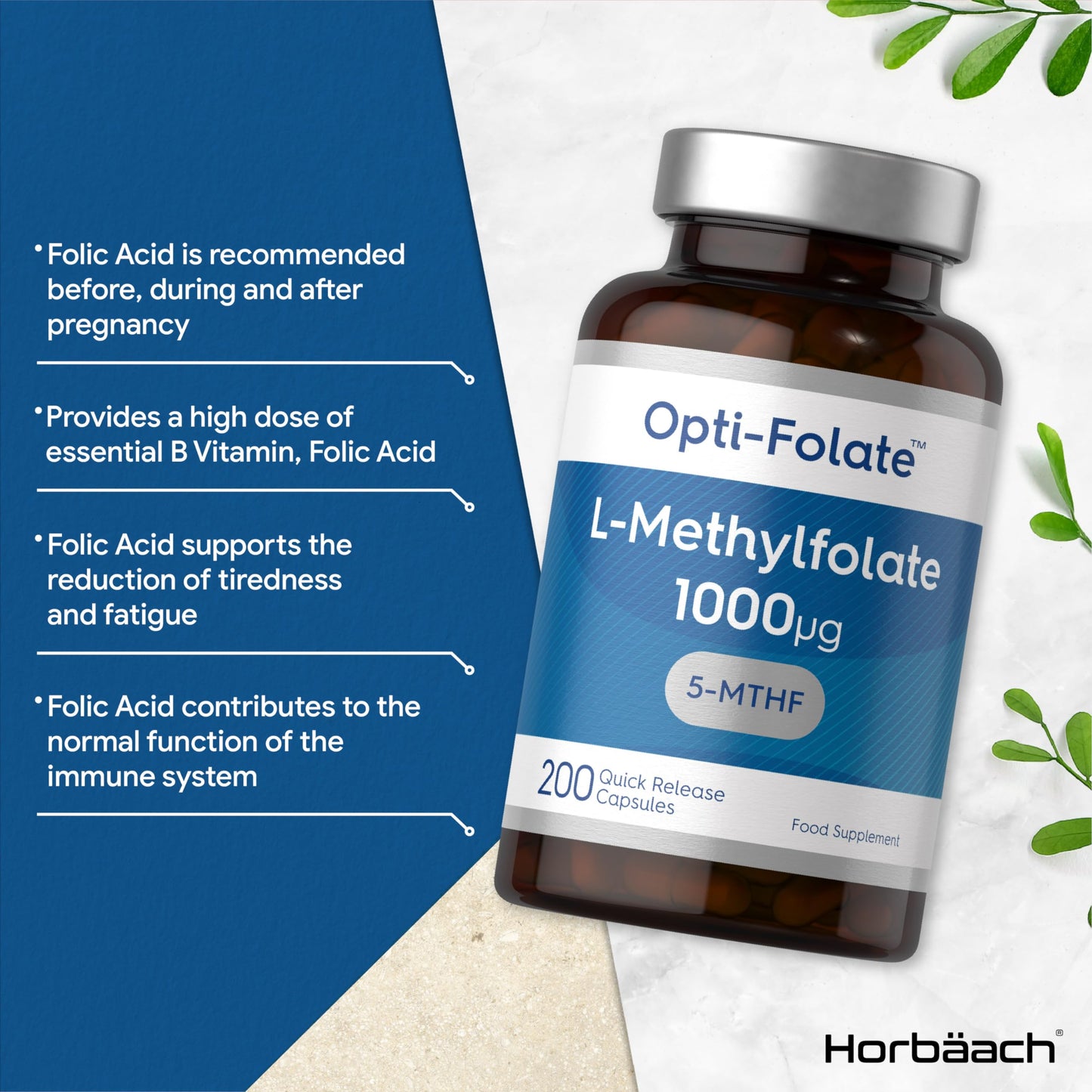 L-Methylfolate 1000ug | 200 Capsules | 5-MTHF Folate Supplement | Active Form HorbäachBuy Supplements Australia