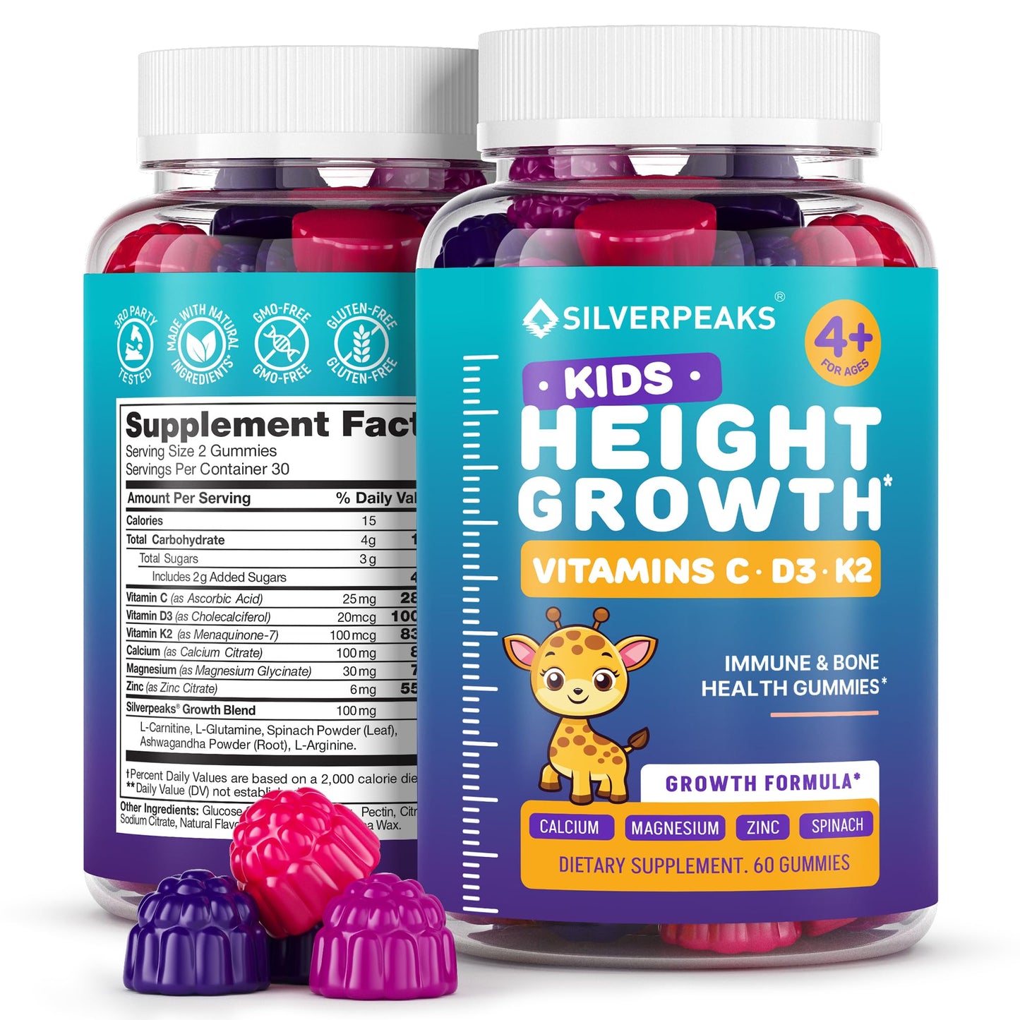 Height Growth Gummies for Kids - Growth Vitamins for Teens, Height Increase Multivitamin for Boys & Girls with Calcium Vitamin D C K2 Magnesium Zinc, Natural Height Growth Maximizer Supplement, 60 PCS SILVERPEAKSBuy Supplements Australia