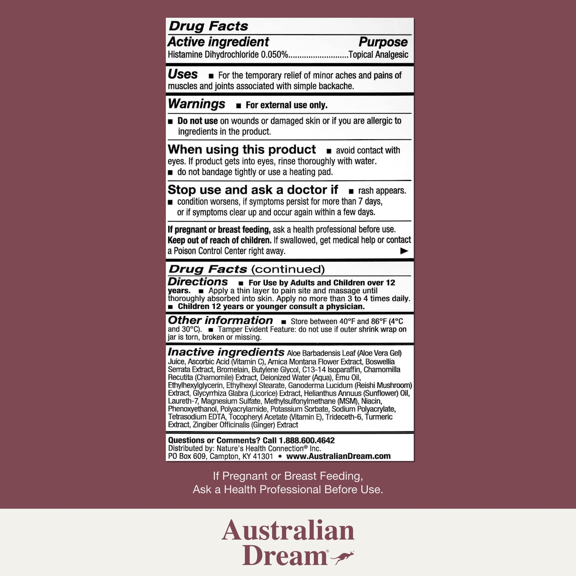 Australian Dream Back Pain Cream - Soothing, Non-Greasy Muscle Pain Relief Cream - Good for Neck, Back, Body, or Muscle Aches - 2 oz Jar Australian DreamBuy Supplements Australia