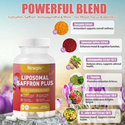 Newpie Saffron Supplements - 100% Pure Saffron Extract Capsules - Natural Mood Enhancer, Supports Eye & Heart Health, Boosts Energy - Premium Supplement for Women & Men（60 Servings (1) NewpieBuy Supplements Australia