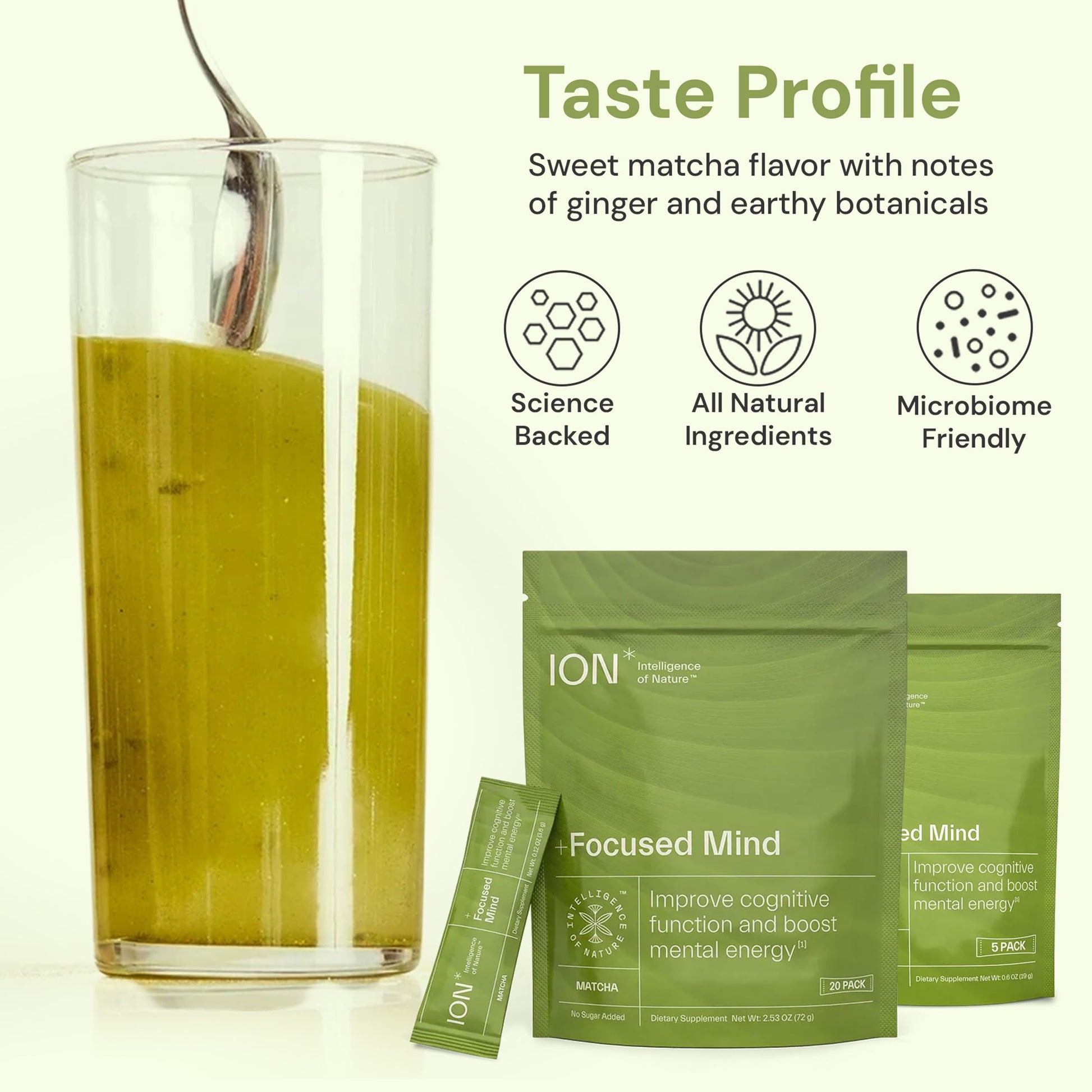 ION* Intelligence of Nature Focused Mind Nootropic Powder Drink Mix - Brain Boost Nootropic Drink with Matcha for Memory, Focus & Relaxation, Brain Supplement for Men & Women, Adults - 20 Packets ION* Intelligence of NatureBuy Supplements Australia
