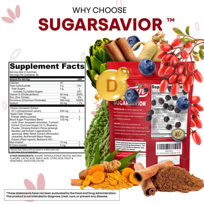 Sugar Savior Ceylon Cinnamon Berberine Gummies Apple Cider Vinegar Artichoke Turmeric Blueberry Ginseng Banaba Bitter Melon Black Pepper Vitamin D Zinc GLP1 Gummies 60 Count by Clean Nutra Clean NutraceuticalsBuy Supplements Australia