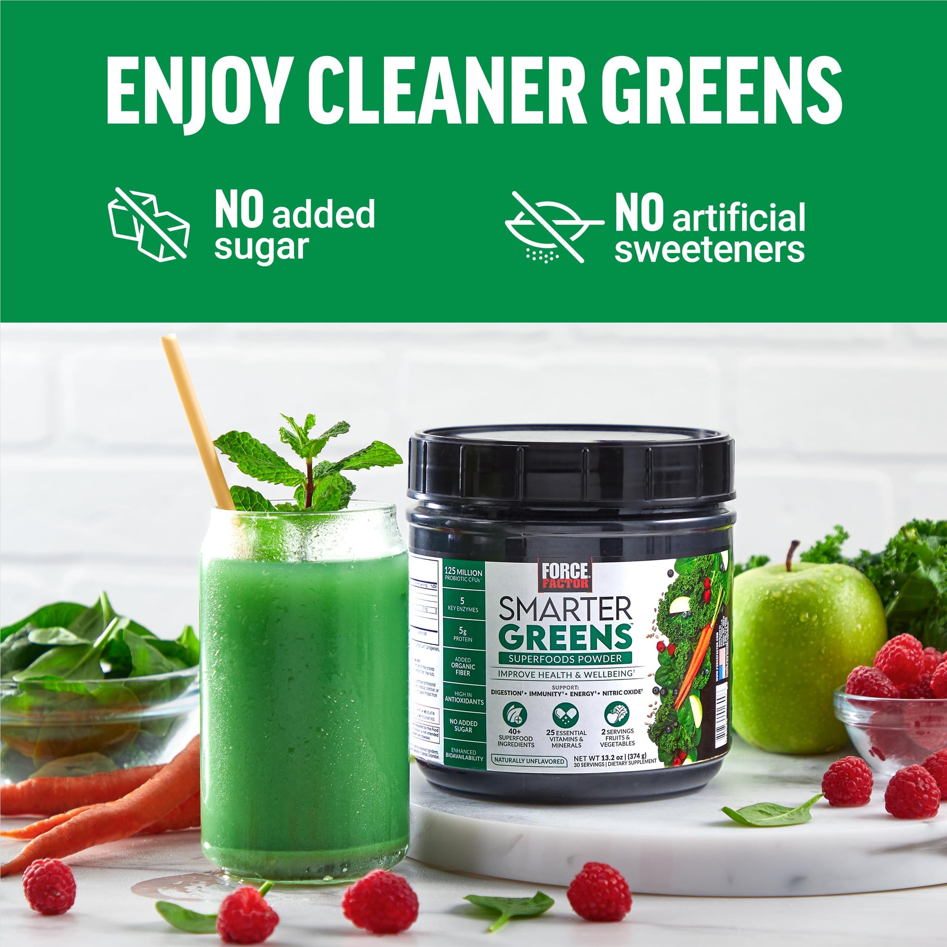 Force Factor Smarter Greens Superfoods Powder, 2-Pack, Supports Digestion and Bloating, Immunity, and Energy, Greens Powder with Probiotics, Digestive Enzymes, Antioxidants, and Fiber, 60 Servings Force FactorBuy Supplements Australia