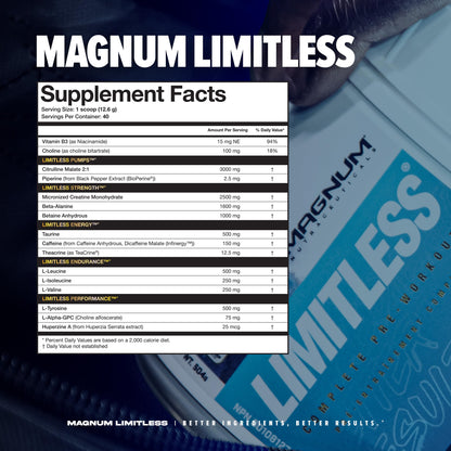 LIMITLESS Magnum 504g - Muscle Workout Powder, Sport Pre Workout for Men and Women, May Assist & Support Increase Energy, Focus, and Endurance - Fruit Punch/Fruit Punch