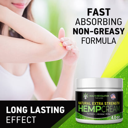 Health Revolution Hemp Arnica Cream Maximum Strength - Soothes Muscles, Joints, Feet, Nerve, Back, Knee, Hip, with Arnica, MSM, Emu, Turmeric - Expertly Formulated 4oz Health RevolutionBuy Supplements Australia