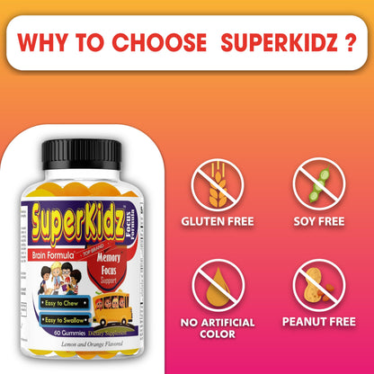Superkids Focus Gummies for Kids, Omega 3 Gummy Kids Focus and Attention Supplements, Teen Brain Focus Vitamins, Non-GMO Gummy Vitamins, Tasty Lemon & Orange, 60 Count Celebrity LifeStyle ProductBuy Supplements Australia
