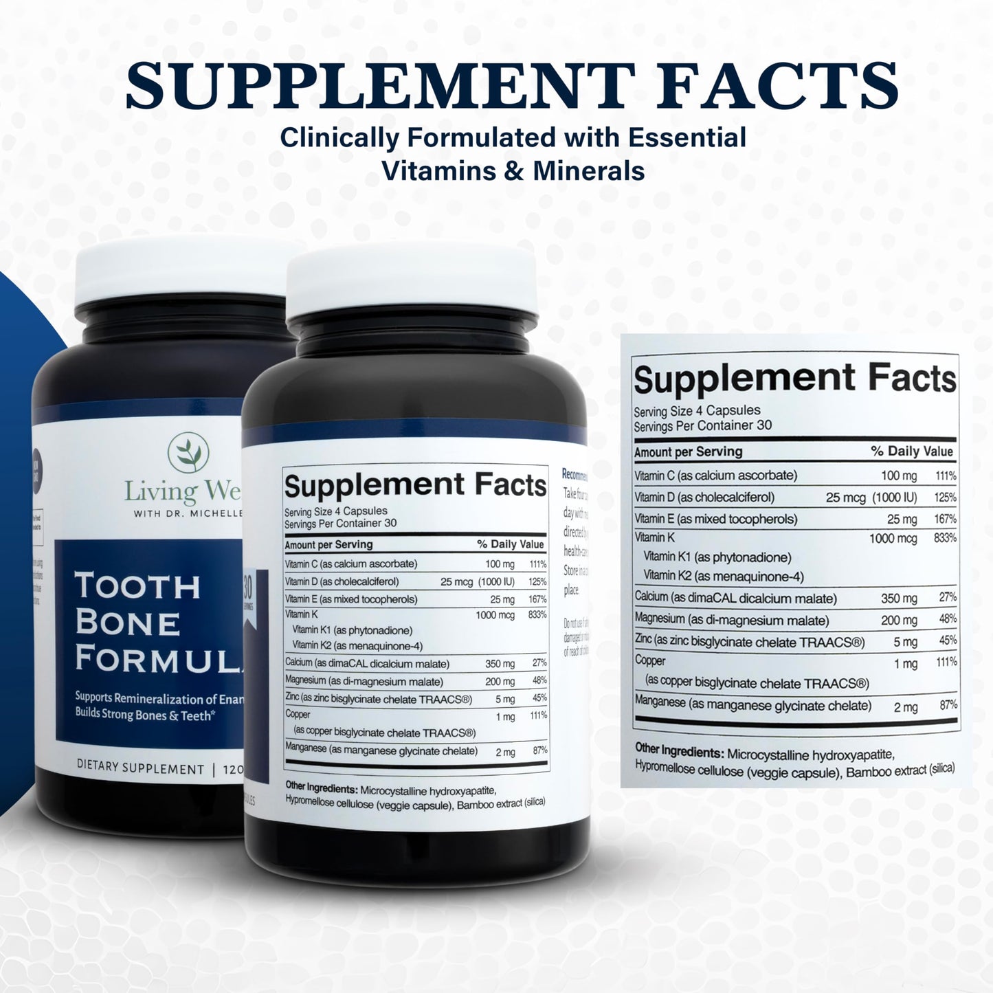 Living Well with Dr. Michelle Tooth & Bone Formula - Supplement with Calcium for Bone Strength & Tooth Enamel Support, D3 + K2, 120 Capsules, Non-GMO, Gluten-Free Living Well with Dr. MichelleBuy Supplements Australia