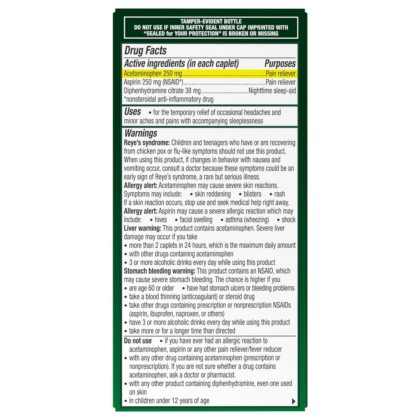 Excedrin PM for Headache Relief, Acetaminophen 250mg, Aspirin 250mg, Diphenhydramine Citrate 38mg, Pain Reliever, Nighttime Sleep-Aid, 100 Count ExcedrinBuy Supplements Australia