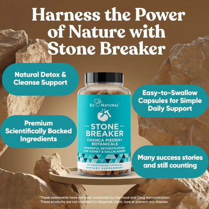 Chanca Piedra Stone Breaker - The Original Stone Breaking Formula with Celery Seed & Parsley - Supports Kidney, Gallbladder & Urinary Tract Cleansing to Help Flush Impurities - 60 Vegetarian Capsules Eu NaturalBuy Supplements Australia