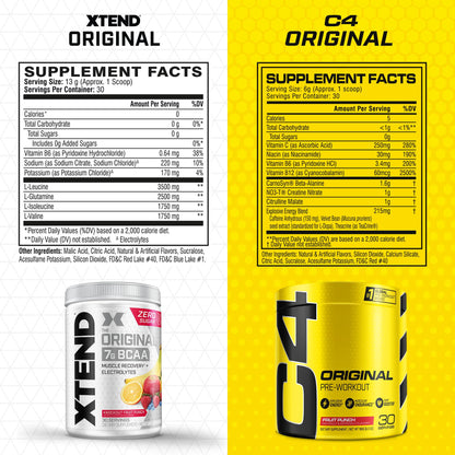 Cellucor Pre Workout & BCAA Bundle, C4 Original Pre Workout Powder, Fruit Punch, 30 Servings + XTEND BCAA Powder, Knockout Fruit Punch, 30 Servings