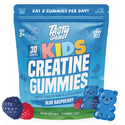 TASTY GAINS Kids & Teen Creatine Gummies with Vitamin B12 for Growth Support, Easy Chew Daily Supplement, Gummy Vitamins for Kids and Teens, Ages 5+ TASTY GAINSBuy Supplements Australia