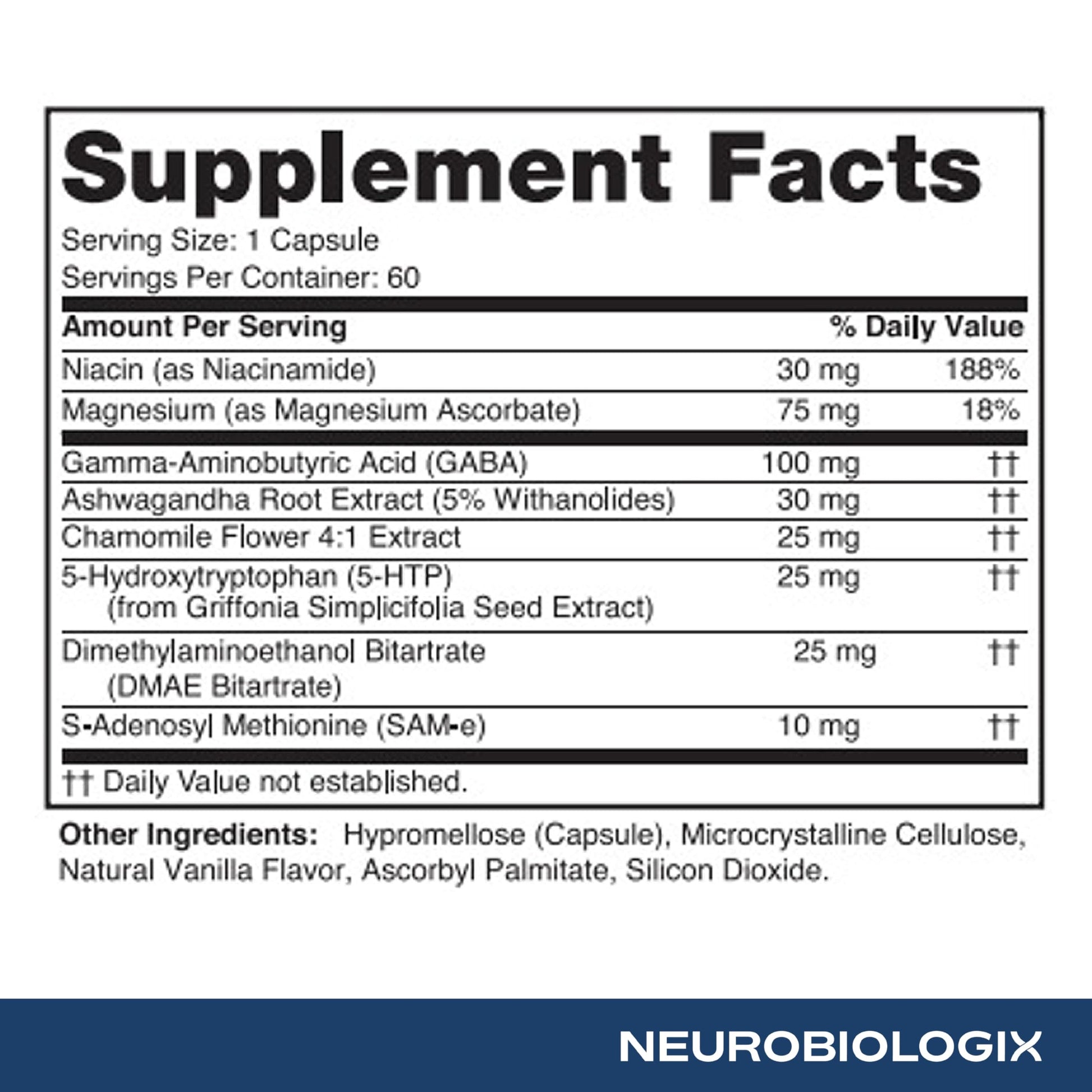 Neurobiologix Mood Plus for Men and Women, Mood & Stress Support Supplement with GABA, 5-HTP, Ashwagandha, Magnesium & Chamomile for Emotional Balance, Relaxation & Serotonin Support, 60 Capsules NeurobiologixBuy Supplements Australia