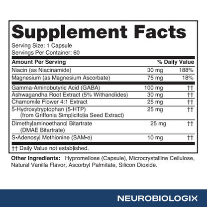 Neurobiologix Mood Plus for Men and Women, Mood & Stress Support Supplement with GABA, 5-HTP, Ashwagandha, Magnesium & Chamomile for Emotional Balance, Relaxation & Serotonin Support, 60 Capsules NeurobiologixBuy Supplements Australia