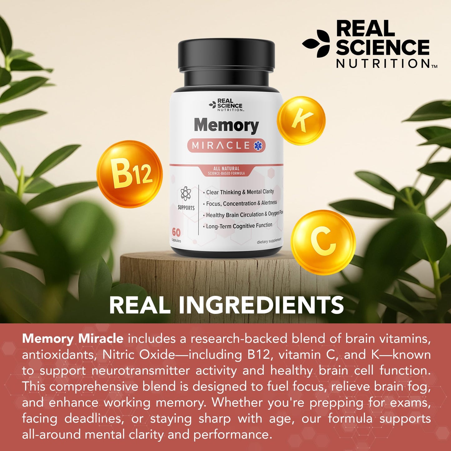 Real Science Nutrition Offers Memory Miracle – Brain and Memory Support Supplement for Focus, Mental Clarity & Brain Health – Nootropic Brain Booster with Nitric Oxide – 60 Capsules Real Science NutritionBuy Supplements Australia