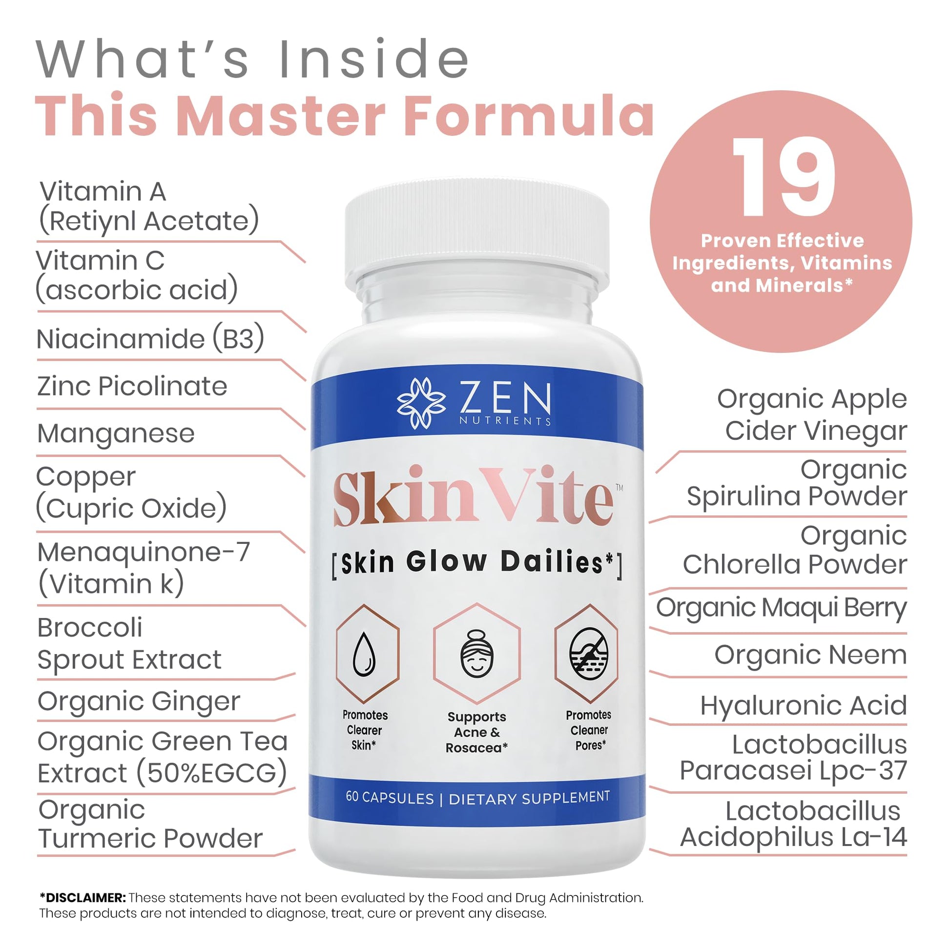 Zen Nutrients SkinVite Natural Skin Supplement for Women, Men & Teens - Hormonal Breakouts & Clear Skin Support Supplement - Detoxifying Vitamin for Acne and Digestion Support Zen NutrientsBuy Supplements Australia