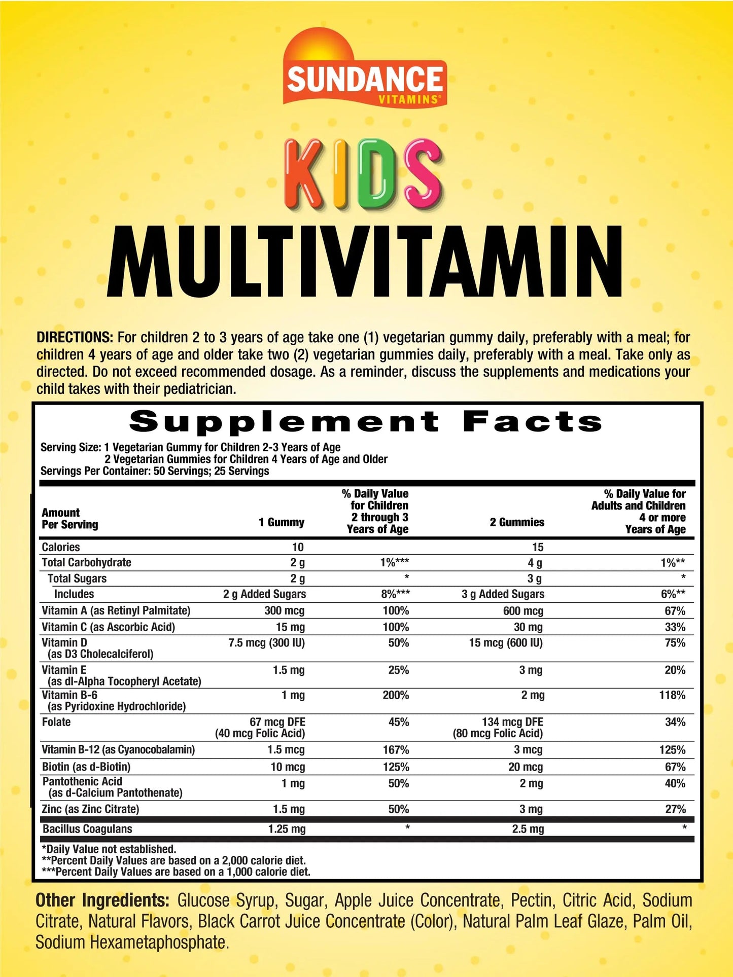 Sundance Kids Multivitamin Gummies | with Vitamins D3, C, B12, and Zinc | 50 Count | Mixed Berry Flavor | Sundance