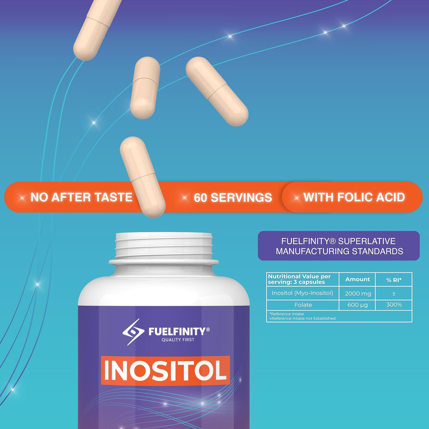 Myo-Inositol & Folic Acid | 2000mg Inositol | 180 Capsules | PCOS and Fertility Supplement FuelFinityBuy Supplements Australia