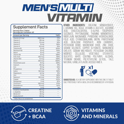 Forzagen Essentials Men's Multivitamin with Creatine and BCAA, Complete Vitamin and Mineral Complex, 60 Tablets ForzagenBuy Supplements Australia