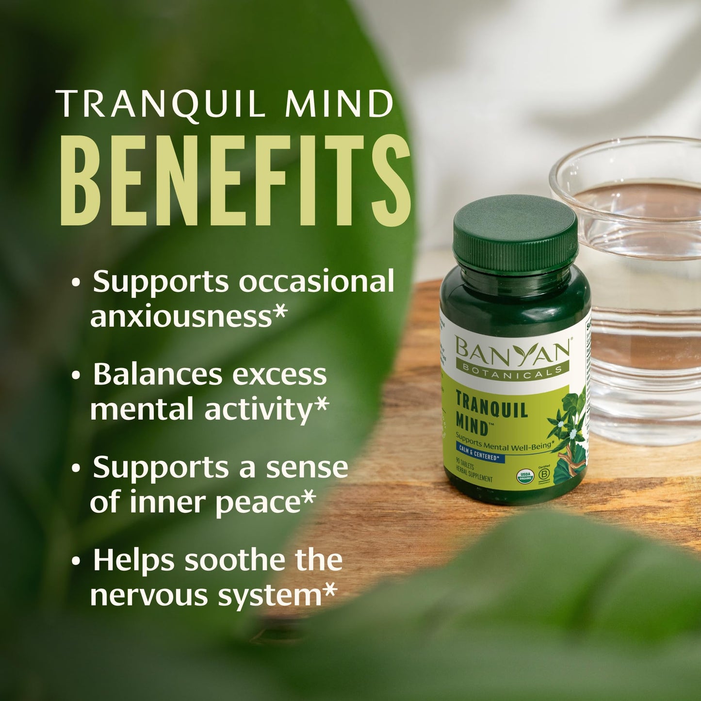 Banyan Botanicals Organic Tranquil Mind – Nervous System Support & Physical Relaxation Supplement – with Skullcap, Passionflower & Gotu Kola – Non-Drowsy Systemic Grounding – 90 Tablets – USDA Organic Banyan BotanicalsBuy Supplements Australia