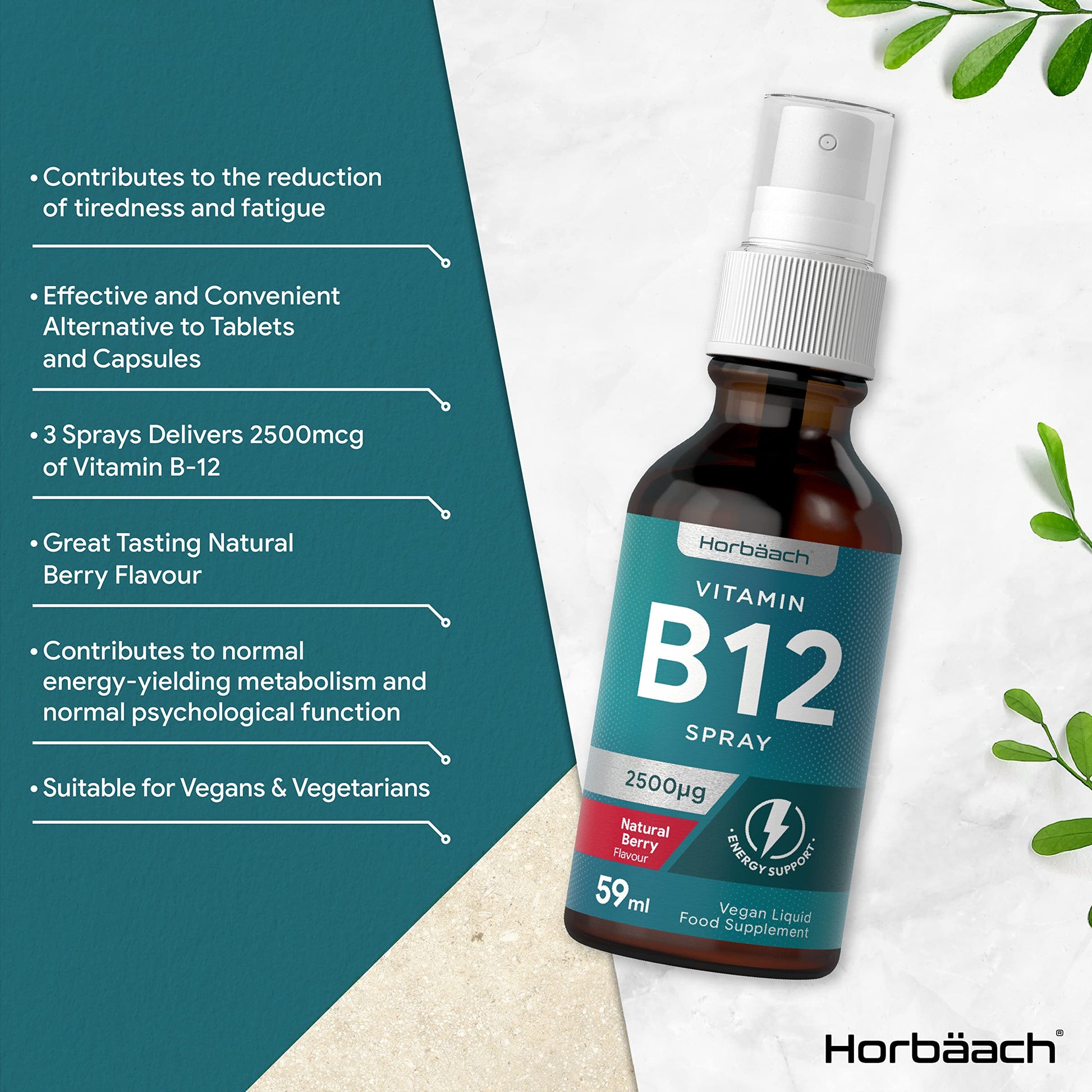 Vitamin B12 Spray 2500mcg | 59ml | High Strength Supplement | Natural Berry Flavour HorbäachBuy Supplements Australia