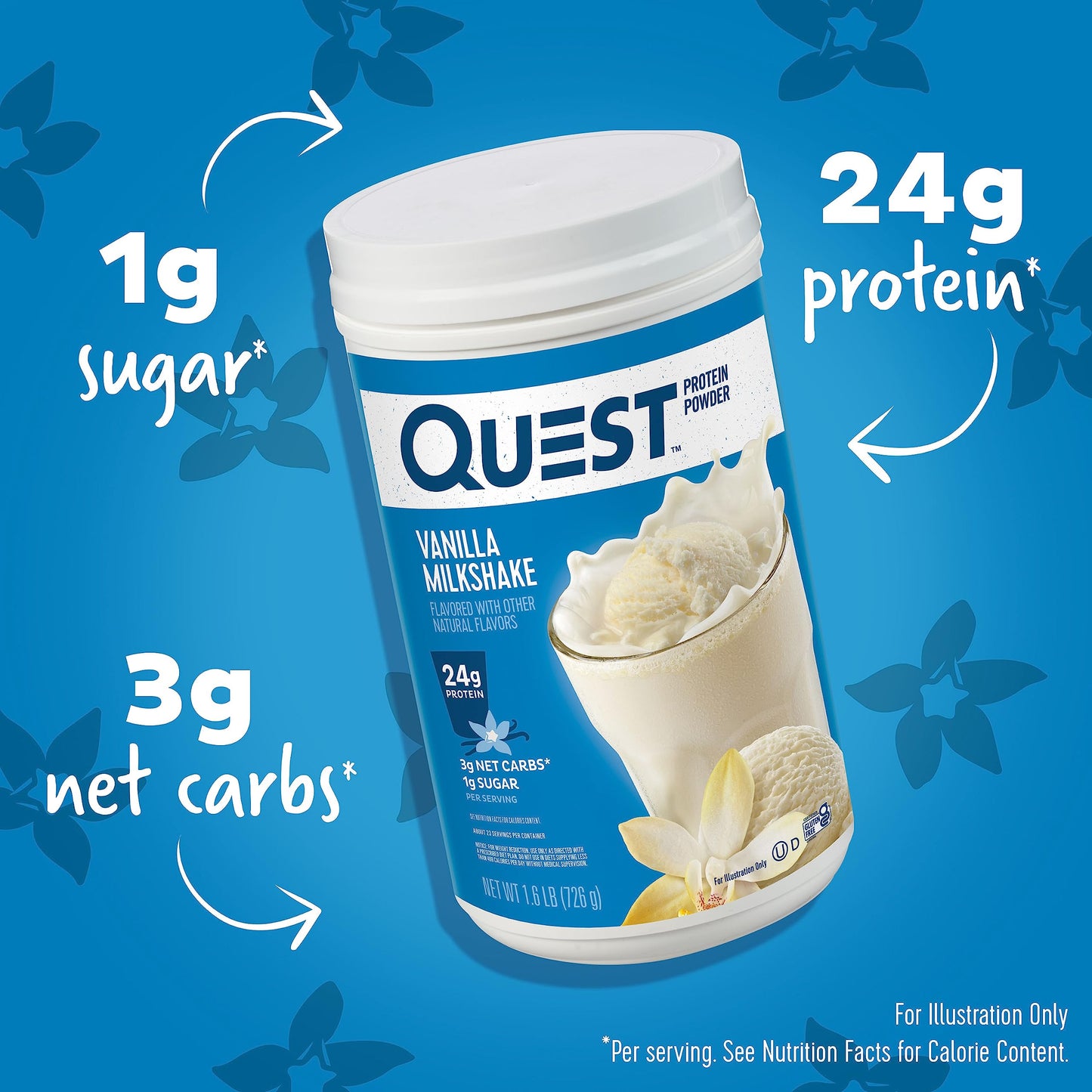 Quest Nutrition Vanilla Milkshake Protein Powder, 24g of Protein, 1g of Sugar, Low Carb, Gluten Free, 1.6 Pound, 23 Servings
