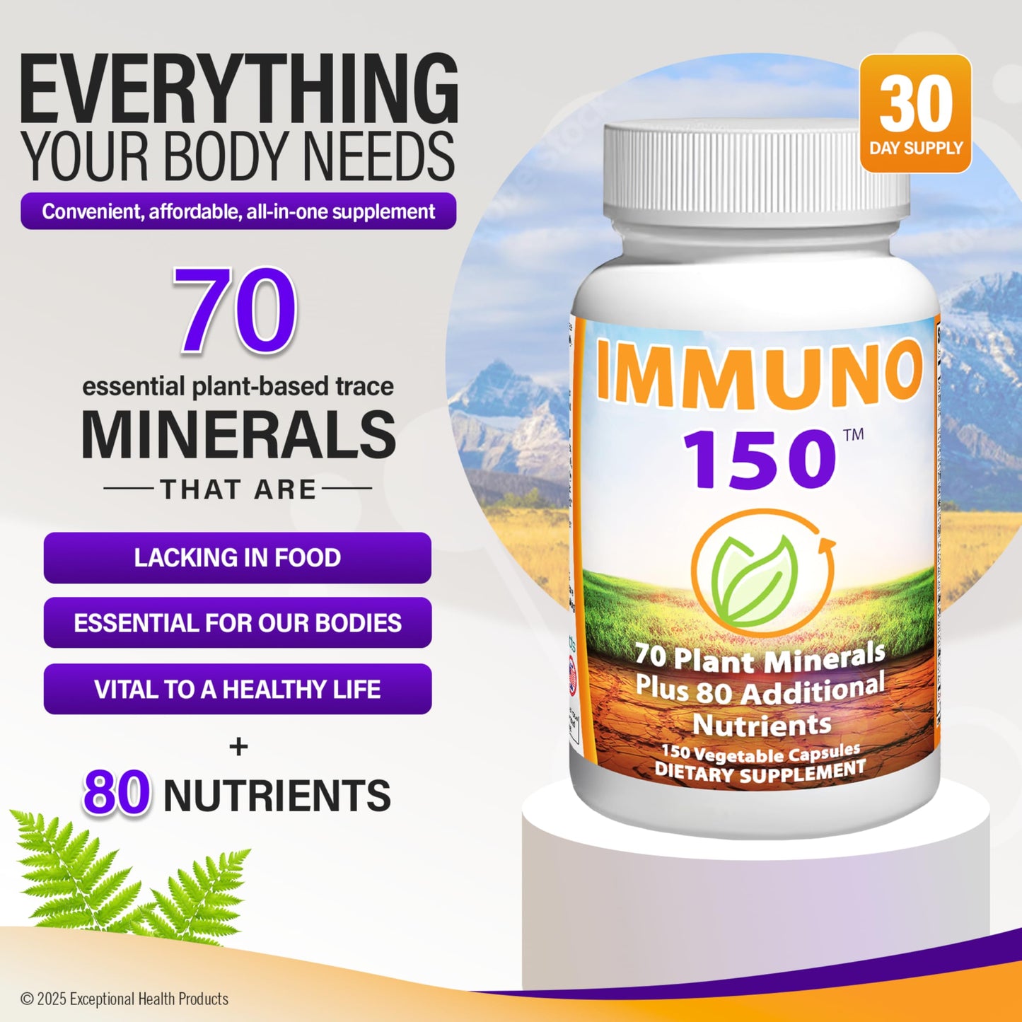 Immuno 150, Immune Support Supplement, Packed with 70 Plant Minerals, 13 Essential Vitamins and 68 Additional Nutrients-150 Vegetable Capsules