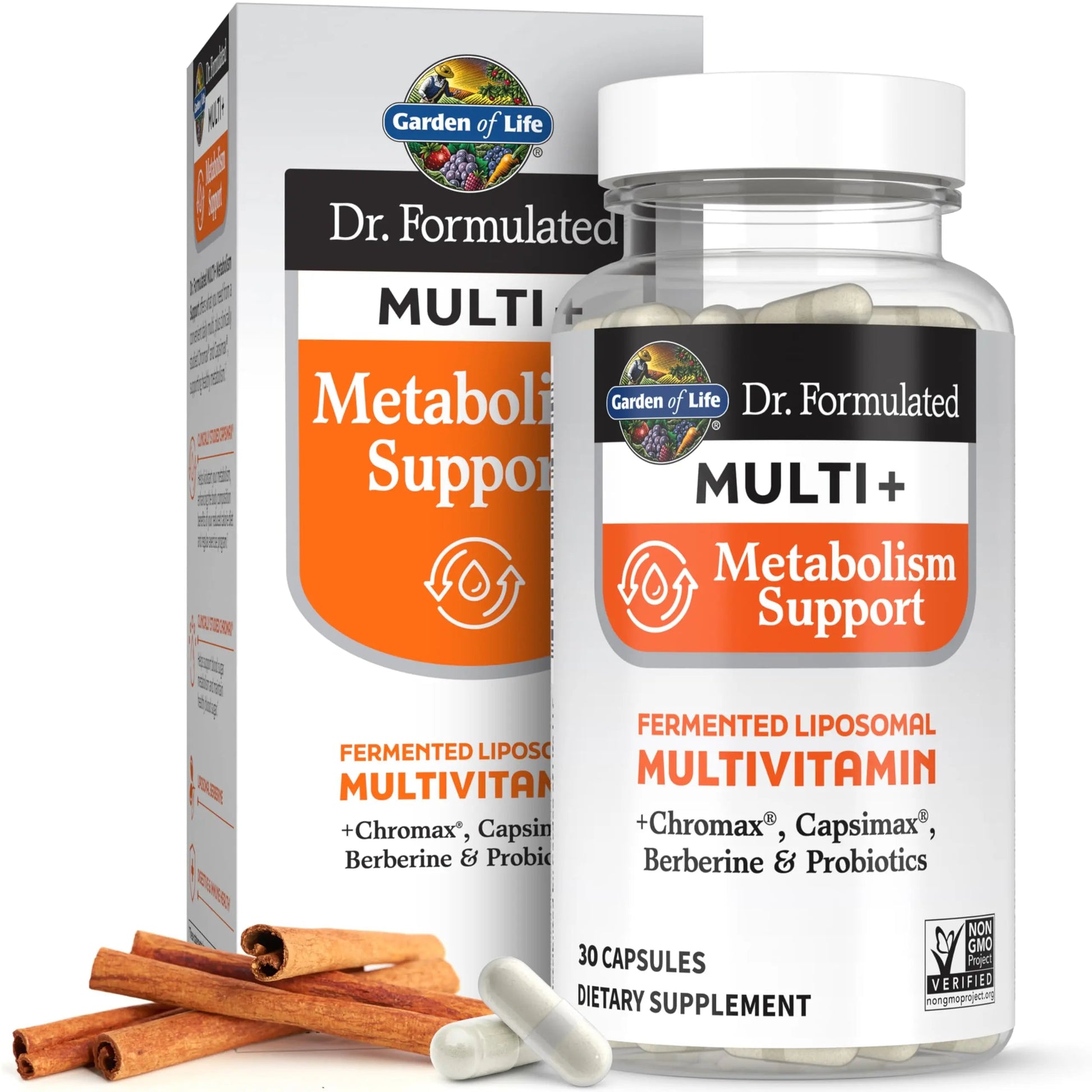 Garden of Life Dr. Formulated Multi+ Metabolism Support - Fermented Liposomal Multivitamin + Chromax, Capsimax, Berberine & Probiotics - 30 Capsules Garden of Life