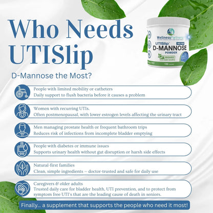 Now New UTI-Slip D Mannose Non GMO Organic Source Powder 130g jar. WellnessPartnersBuy Supplements Australia